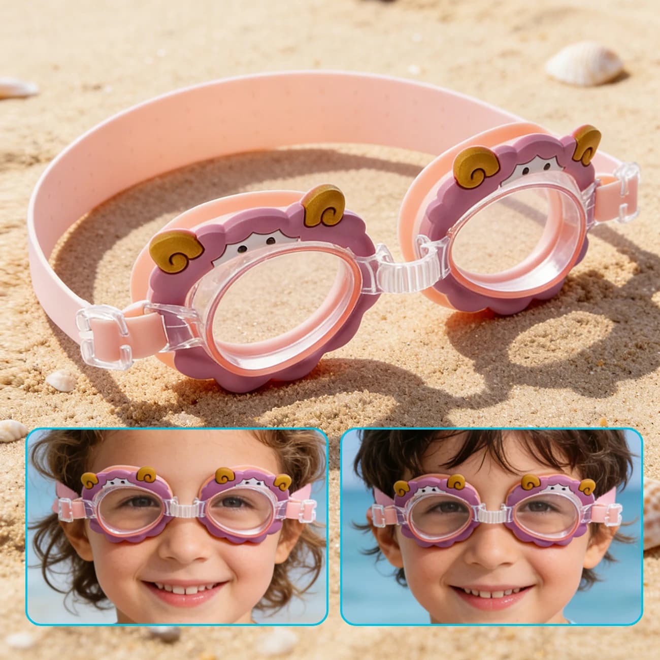 Lunettes de natation anti-fuite et anti-buée avec motifs mignons pour piscine et mer