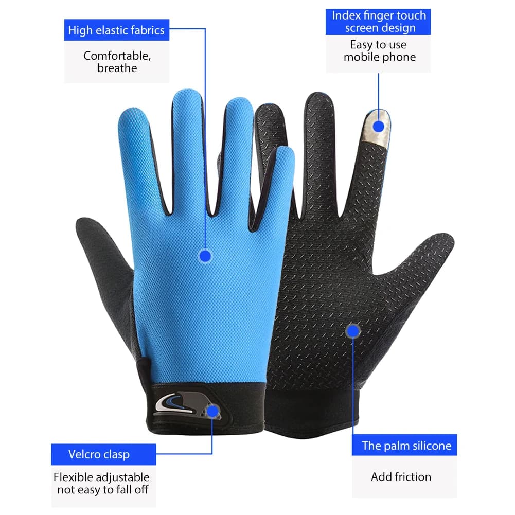 Gants pêche doigts complets été homme femme - Respirants tactiles VTT longue durée accessoires