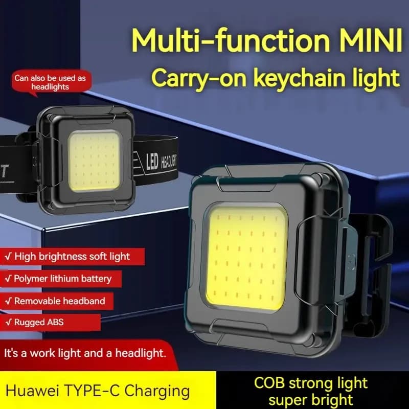 Mini frontale COB LED rechargeable pour clés de pêcheur, lampe de travail portable étanche