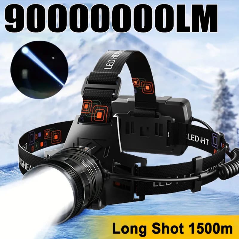 Lampe frontale pêche LED aluminium alliage super lumineuse rechargeable pour camping chasse pêche
