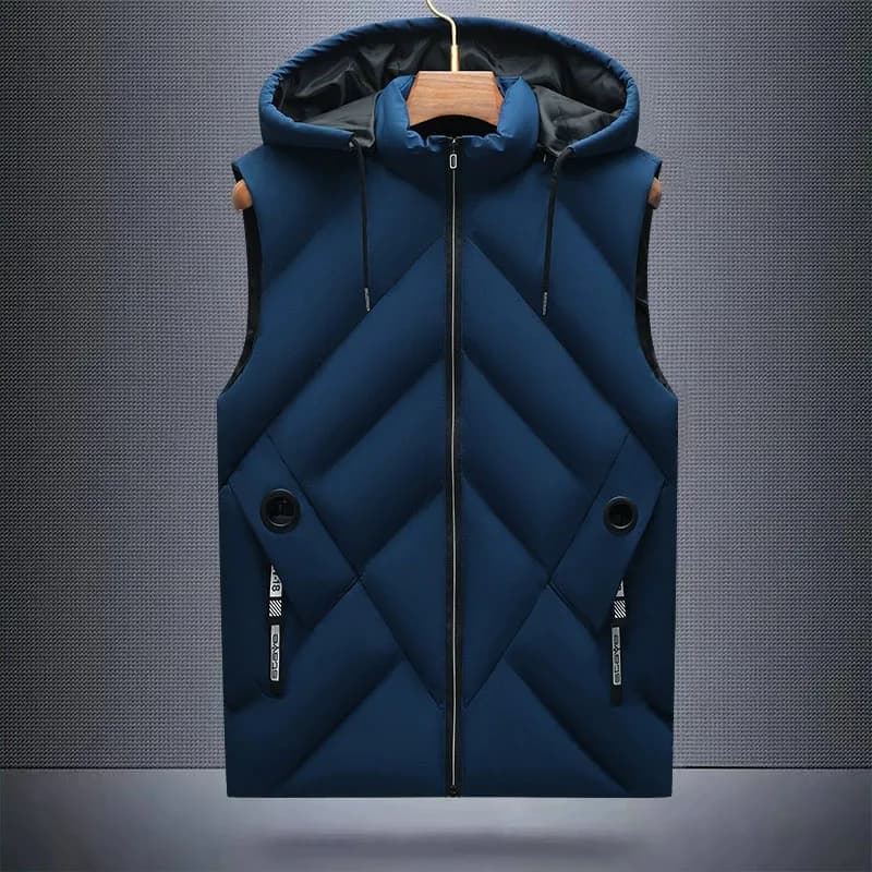 Veste hiver sans manches homme imperméable avec capuche amovible et col montant - Doudoune légère pêche