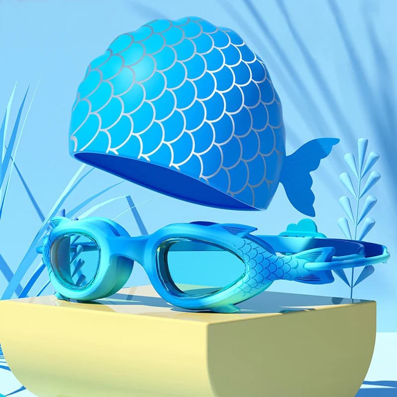 Kit lunettes et bonnet de natation enfants anti-buée étanches en silicone pour apprentissage aquatique