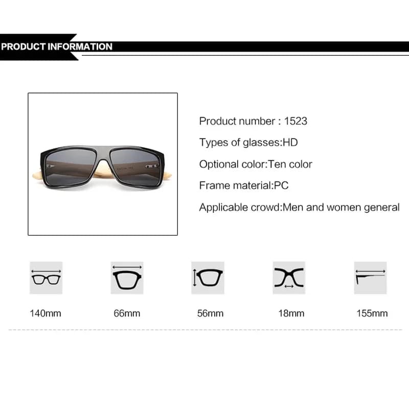 Lunettes de pêche en bambou rétro - Monture bois miroir - Hommes femmes UV400