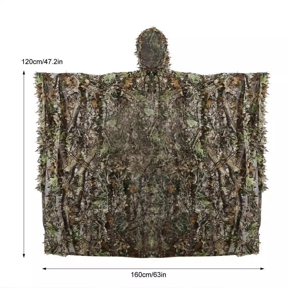 Poncho camouflage feuilles 3D - Discret pour pêche en rivière et sous-bois