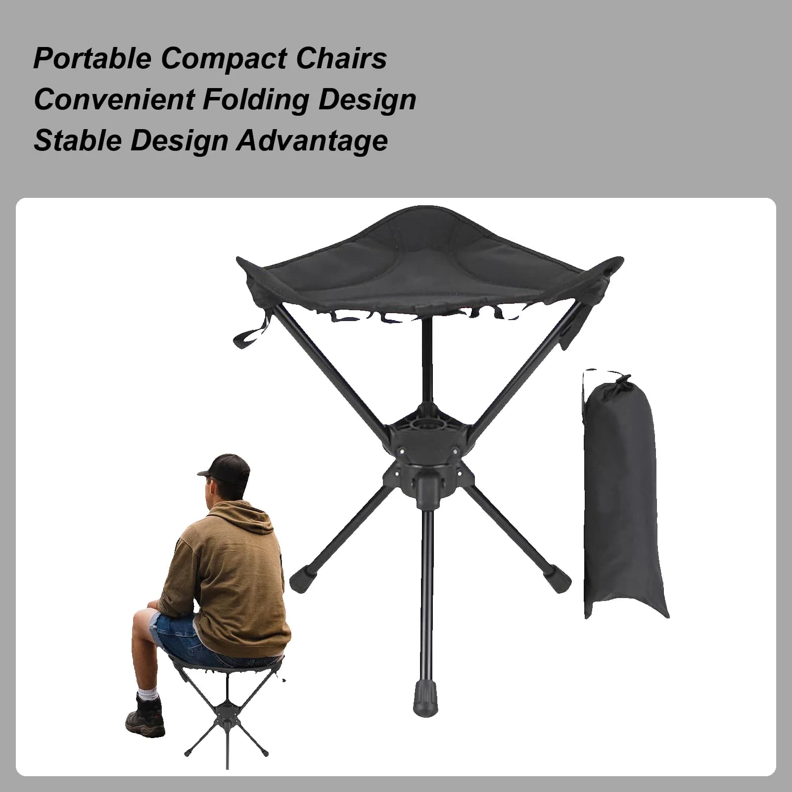 Tabouret pêche pivotant pliable pour randonnée, chasse et aventures extérieures portable