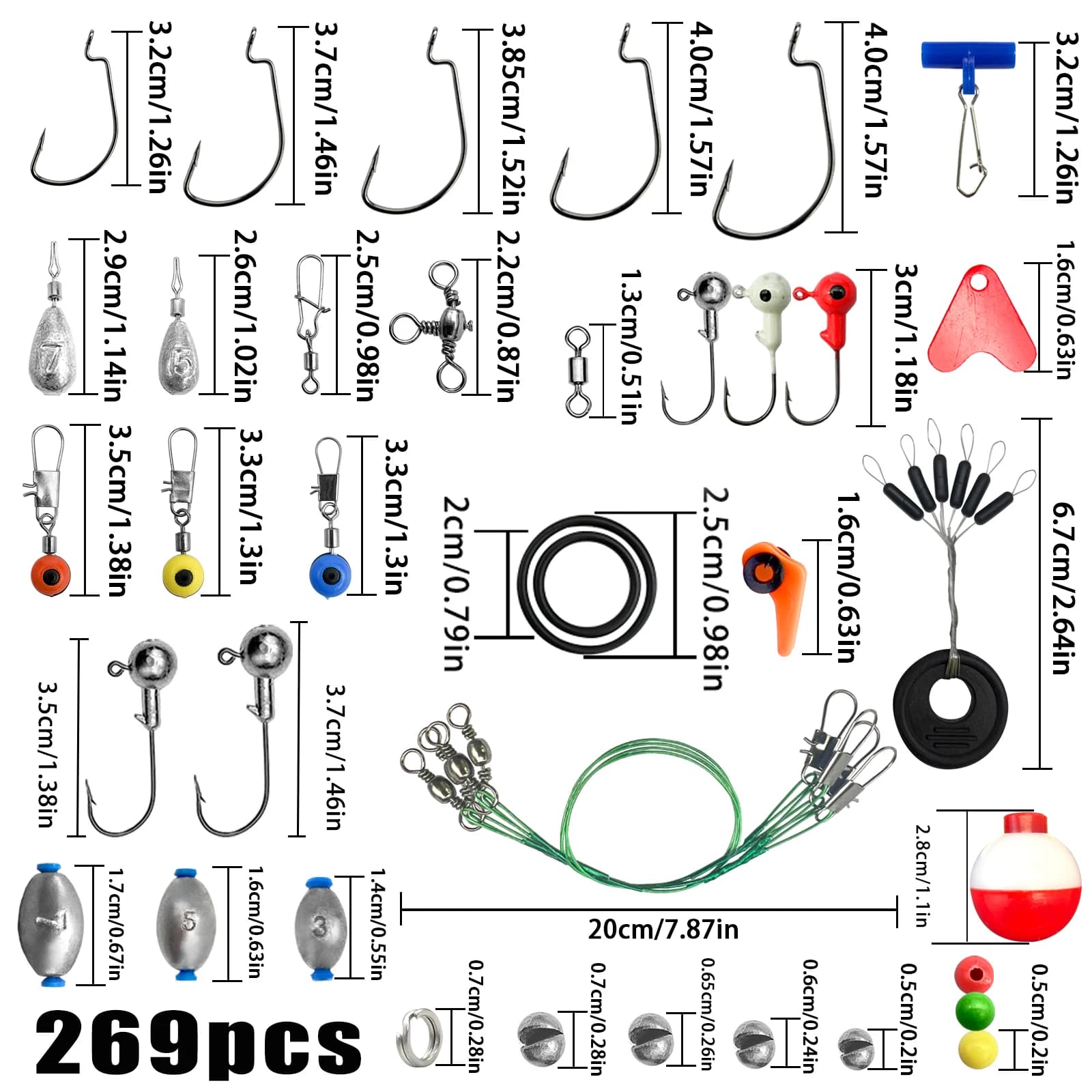 Kit Accessoires Pêche 187/269 Pièces - Boîte Hameçons Plombs Appâts Parfait Débutants