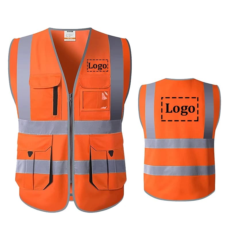Veste travail haute visibilité pêche - Logo personnalisé poche zip - Construction routes berges