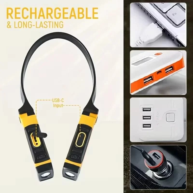 Lot 2 lampes LED rechargeables pour cou avec 2 niveaux luminosité lecture et pêche