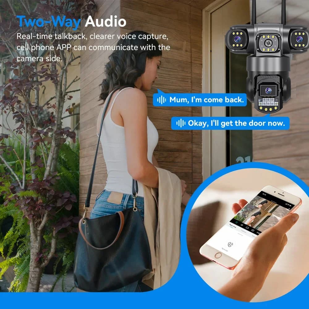 Caméra IP WiFi extérieure V380 Pro 12MP 6K triple objectif - Vision nocturne étanche surveillance complète