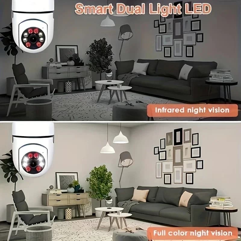Caméra de sécurité extérieure WiFi 5GHz avec ampoule E27 - Détection 360° pour maison et jardin