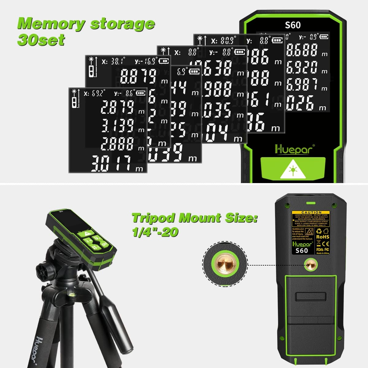 Télémètre laser Huepar 60/100/120m avec écran LCD - Roulette électronique pour mesures de pêche
