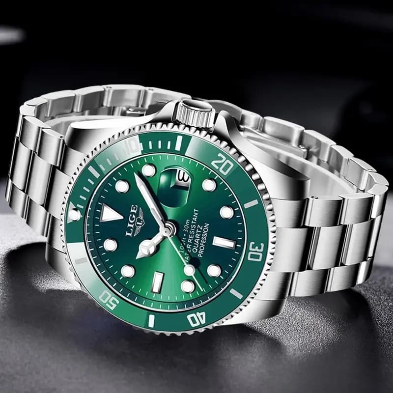 Montre plongeur homme luxe LIGE 30ATM étanche - Montre sport quartz bracelet acier pour plongée et sport
