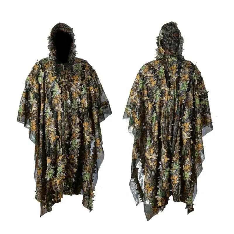 Poncho camouflage feuilles 3D - Discret pour pêche en rivière et sous-bois