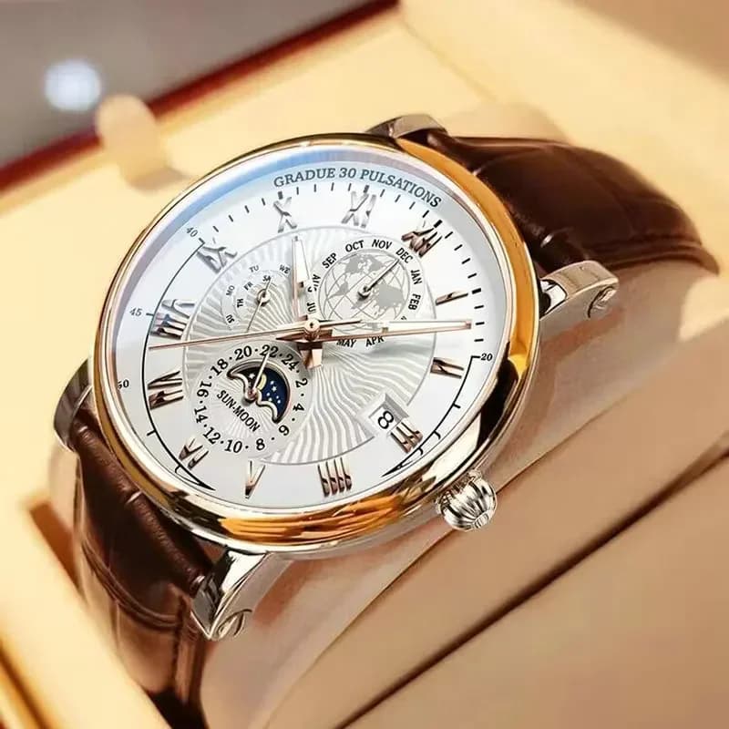 Montre sport homme luxe 2024 étanche lumineuse cuir quartz avec date - Montre bracelet homme mode