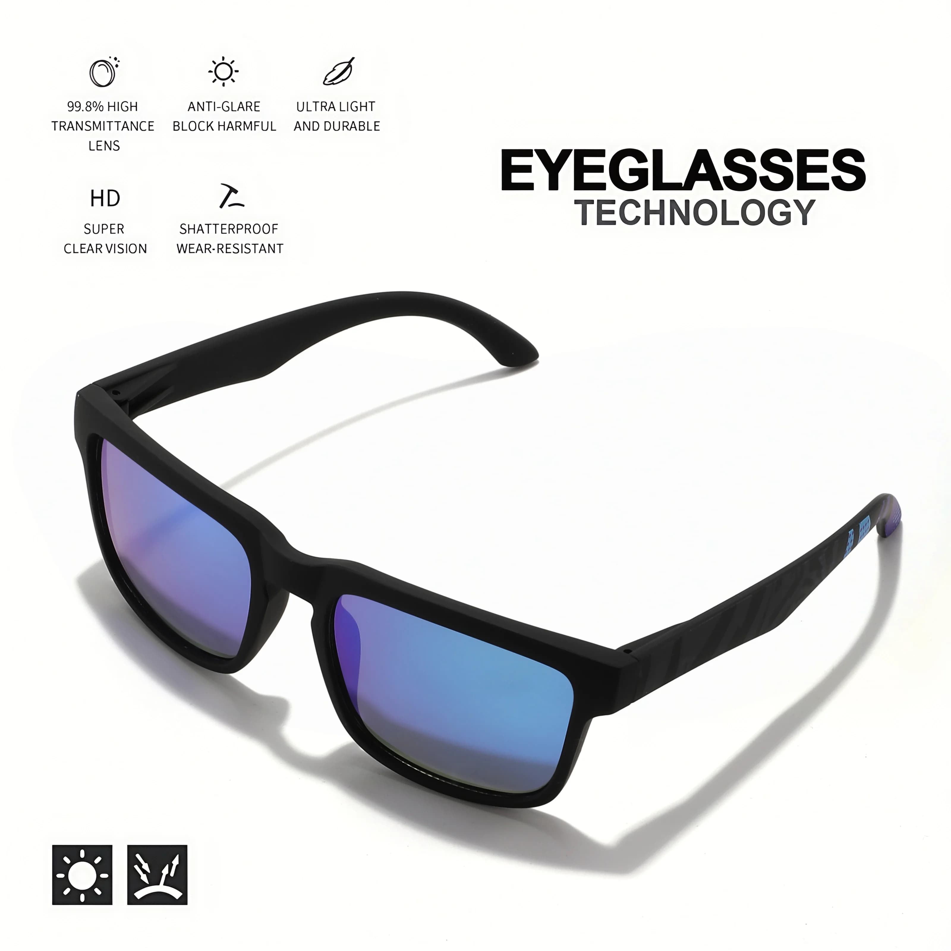 Pack 4 lunettes de pêche carrées UV400 motif design - Équipement groupe pêche plage et vacances