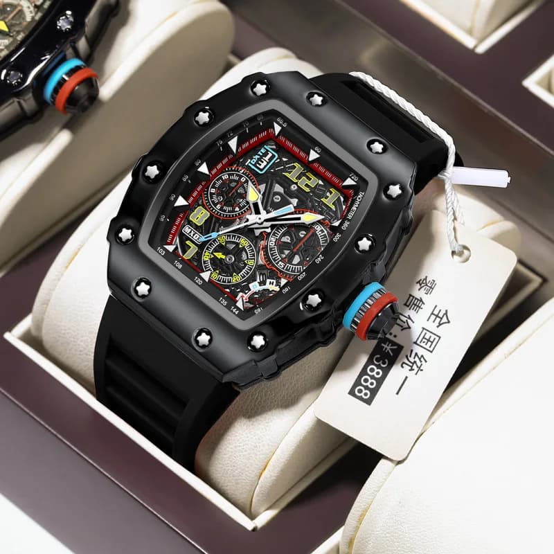 Montre homme mécanique squelette Richard avec calendrier lumineux étanche et style luxe tendance