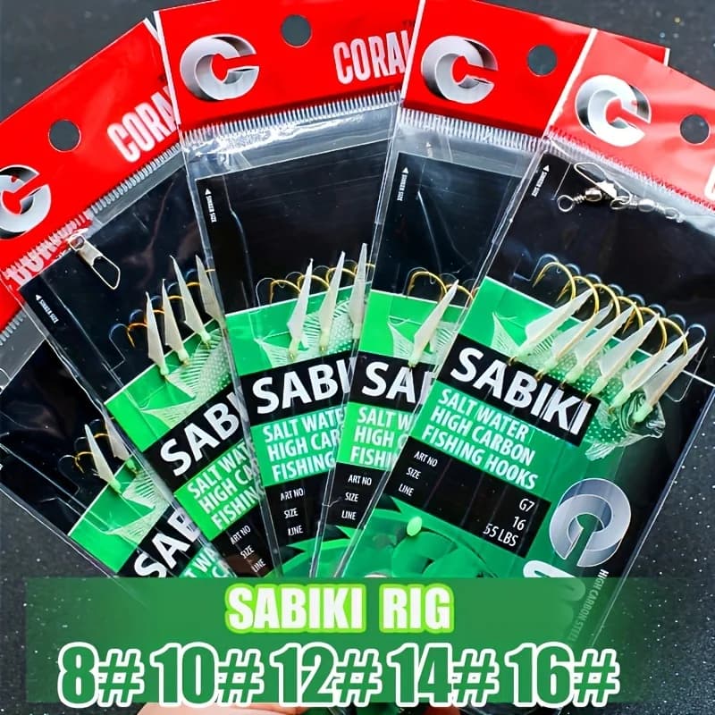 TAKBAS 5 à 10 Packs de Sabiki Rigs avec Perles Fluorescentes et Hooks Haute Résistance pour