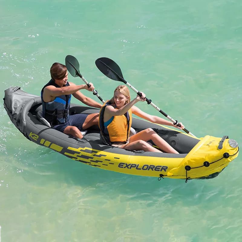 Kayak gonflable double INTEX 68307 bateau d'assaut rafting pêche extérieur avec sièges pour deux personnes