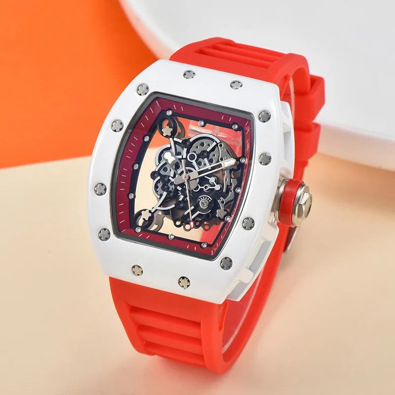 Montre homme luxe quartz 2025 étanche automatique lumineuse transparente tendance mode bracelet caoutchouc