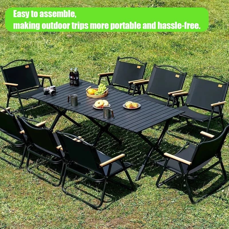 Chaise de camping pliante avec accoudoirs bois - Siège pêche style vintage pour plage et pique-nique