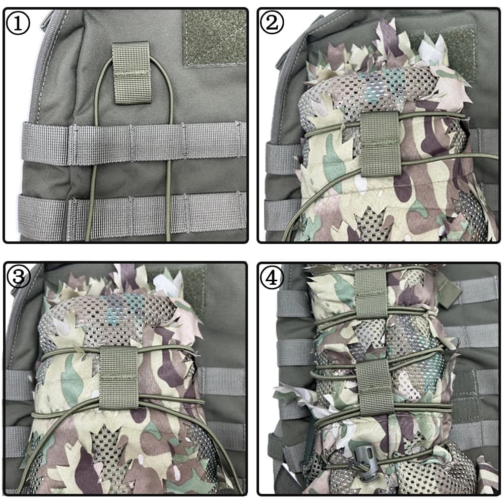 Kit corde élastique tactique rangement pêche - Corde bungee fixation Molle filet camouflage