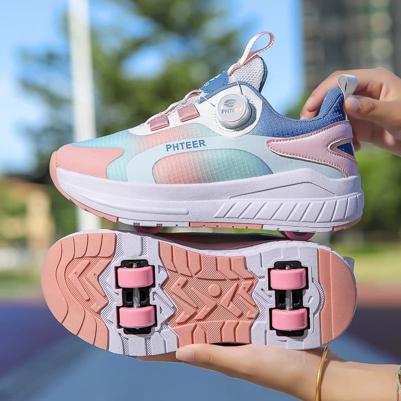Chaussures rollers enfants pêche deux roues - Détachables bâton lumineux ados pêche