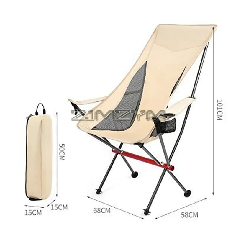 Chaise camping dossier haut avec porte-gobelet et accoudoirs support 150kg pêche confortable portable