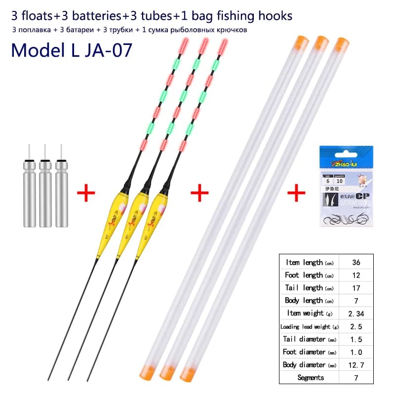 3 flotteurs lumineux nano pêche + 3 CR425 + 3 tubes et sac hameçons pour pêche
