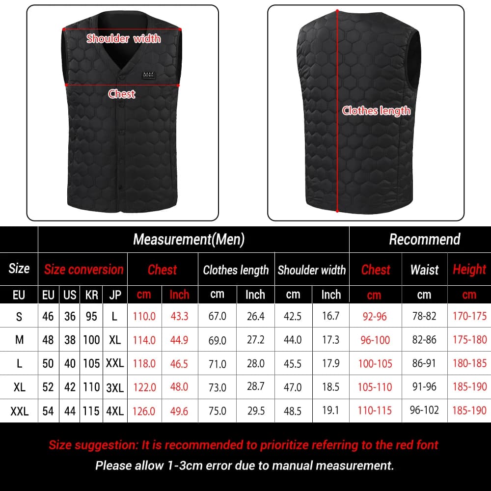 Gilet chauffant 22 zones 3 niveaux de chauffe max 50°C - Idéal hiver, pêche, camping et maison