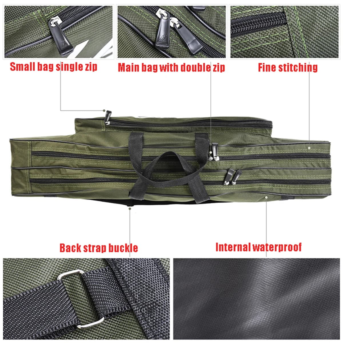 Sac pêche mer double couche 80cm ventru pliable - Rangement cannes matériel - Poche grande capacité