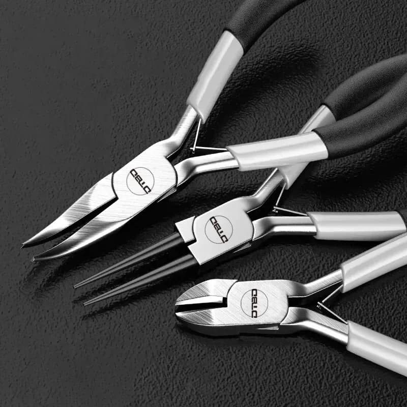 Set pinces à bec pointu sans dent plat oblique - Outils ligature fil pêche et montages