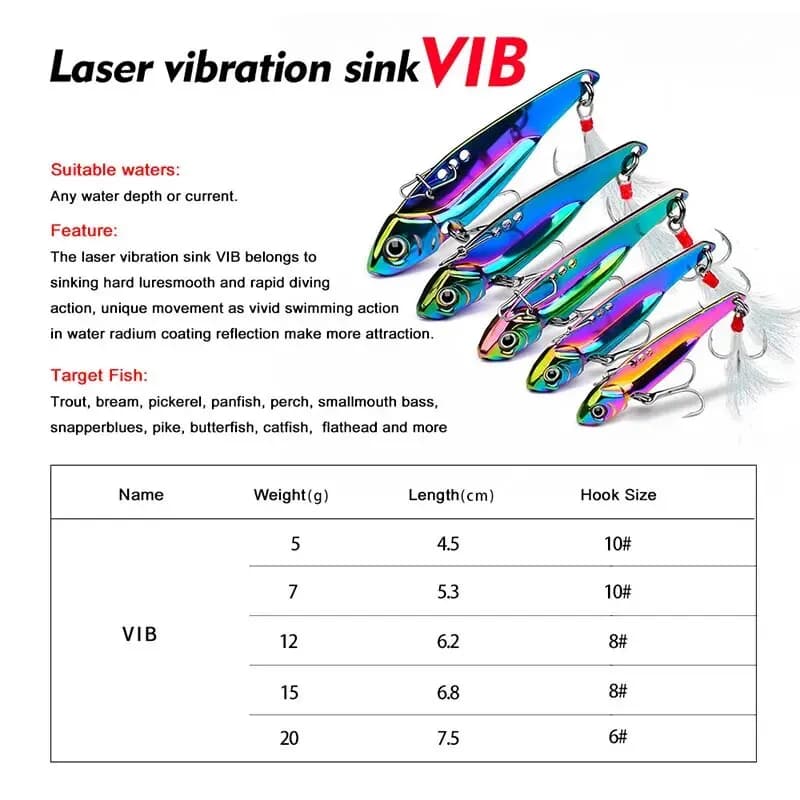 Leurre métal VIB 20g pêche du bar avec séquins et yeux 3D pour tous les niveaux d'eau