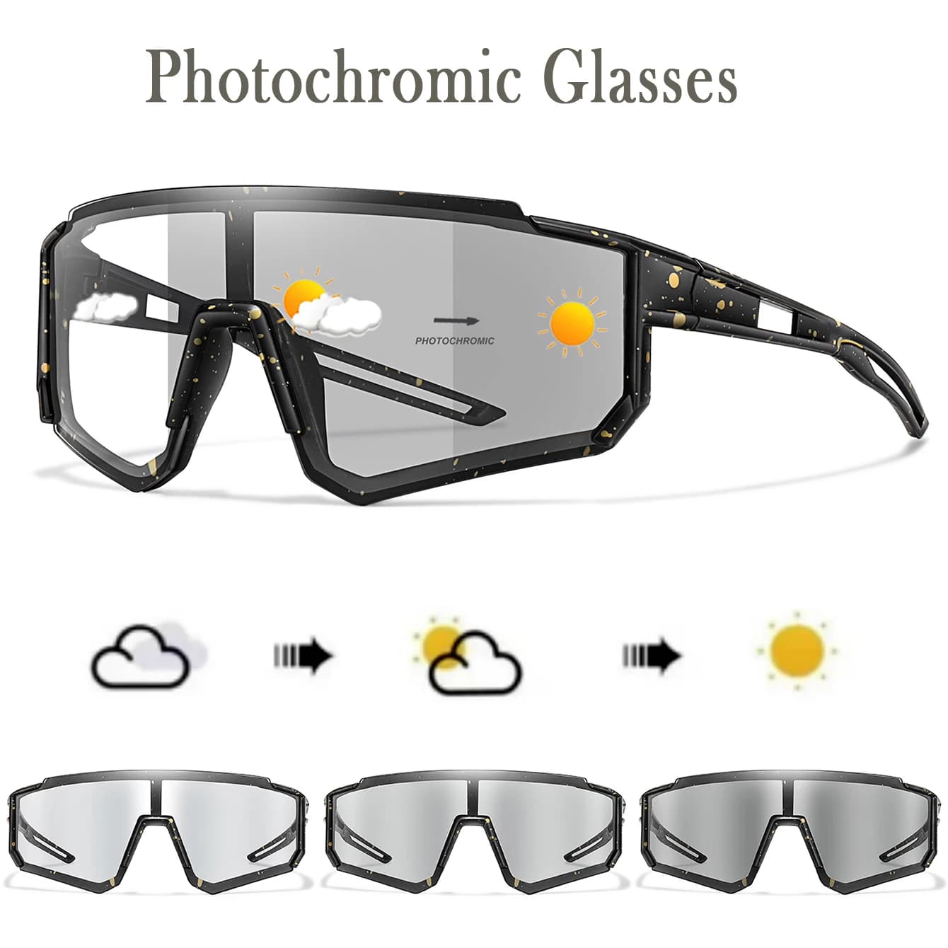 Lunettes photochromiques vélo pêche - Monture carrée anti-vent pour VTT et sports outdoor