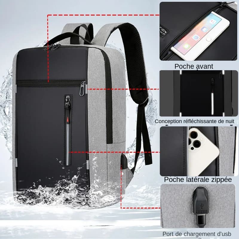 Sac à dos homme affaires USB étanche 15.6 pouces grande capacité école voyage quotidien