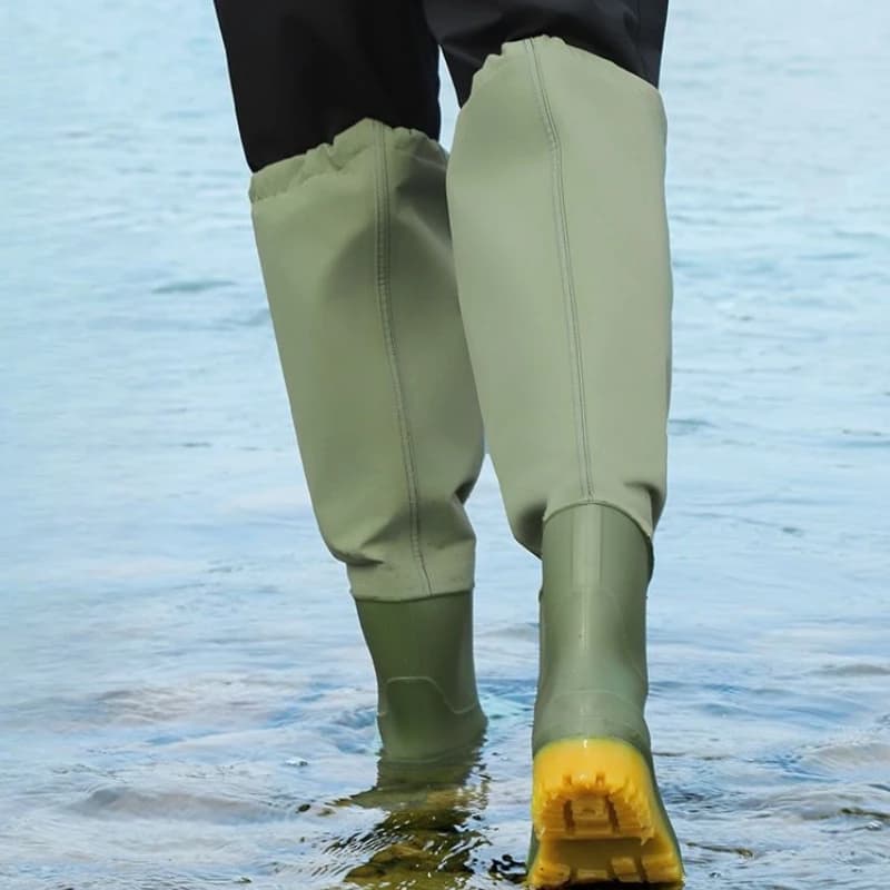 Bottes de pêche imperméables résistantes à lacets pour hommes - Design large bout des orteils et économique