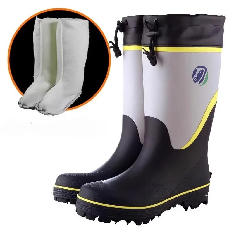 Bottes de pêche homme étanches et antidérapantes avec doublure polaire - Chaussures de pluie hiver chaudes tailles 39 à 46