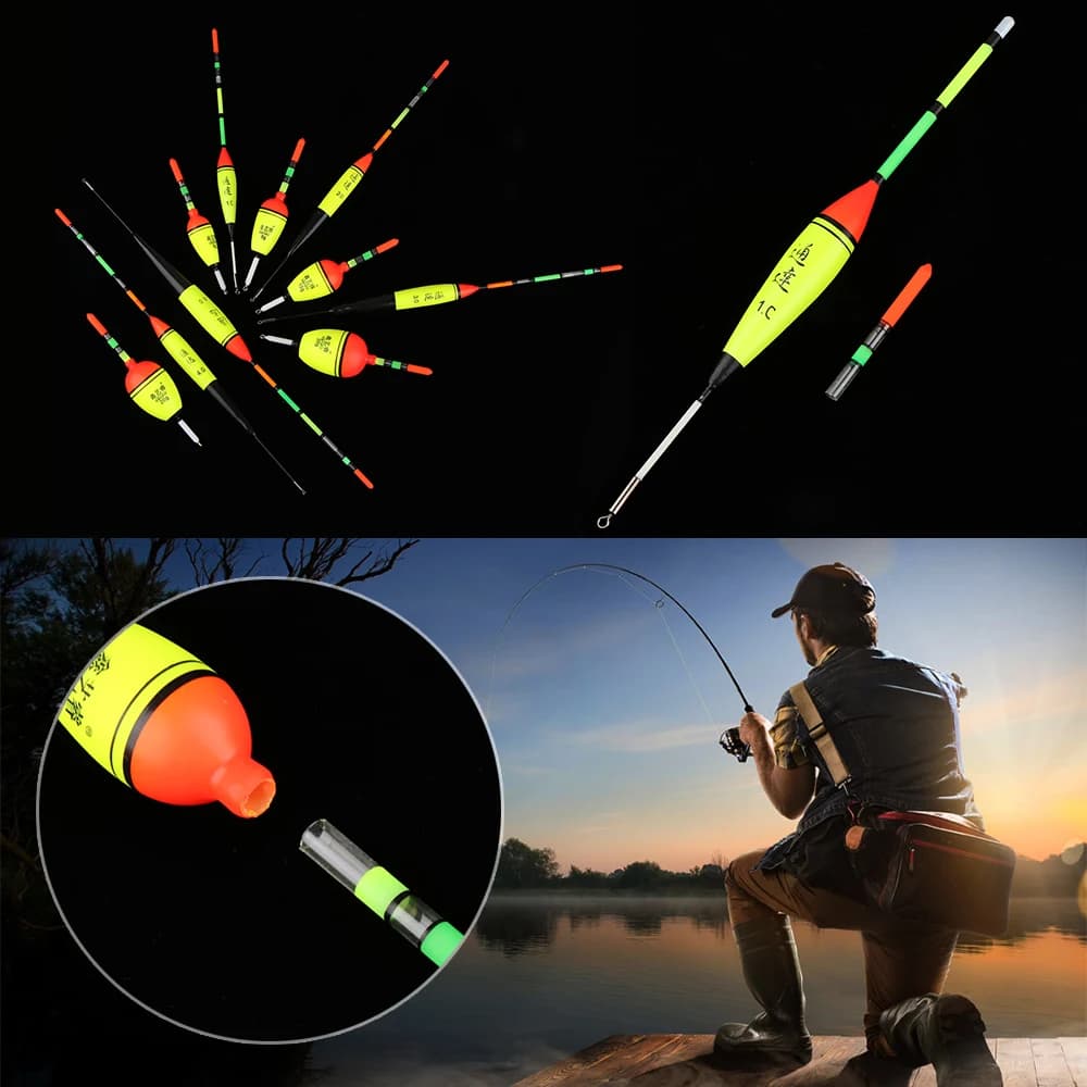 Flotteur de pêche lumineux nuit Eva 8-80g, bouchon flottant résistant pour pêche en étang et rivière