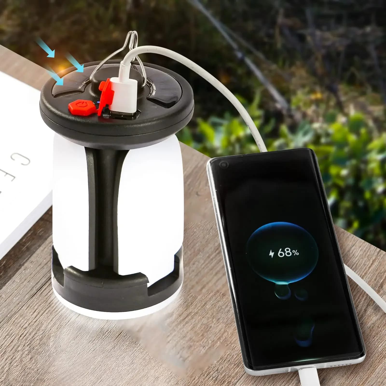 Lampe solaire rechargeable NEWBIRTH 1000LM 4500mAh power bank pour camping pêche urgence