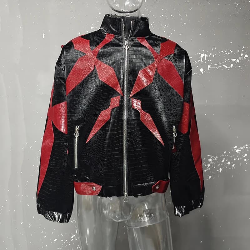 Veste en cuir PU homme 2025 col montant contrasté - Veste fashion pour pêcheurs au style streetwear tendance