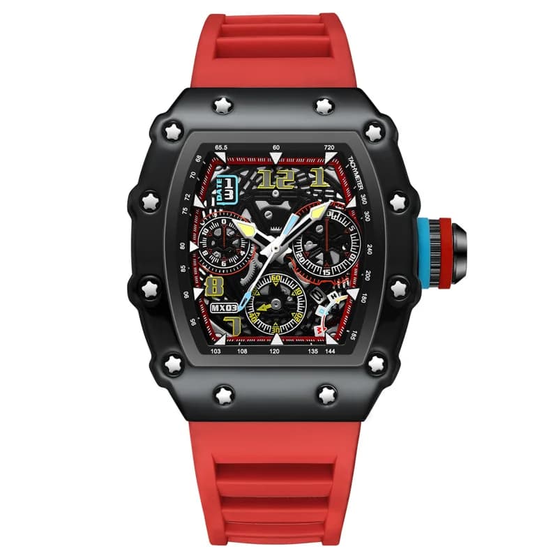 Montre homme mécanique squelette Richard avec calendrier lumineux étanche et style luxe tendance