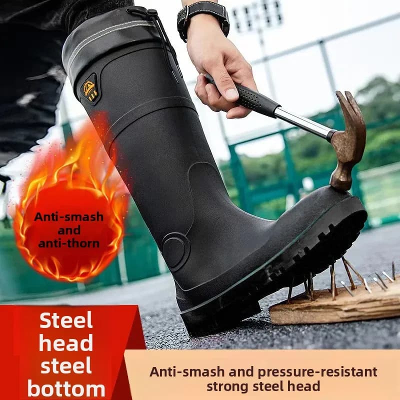 Bottes de travail homme sécurité coque acier semelle anti-écrasement pêche industrielle