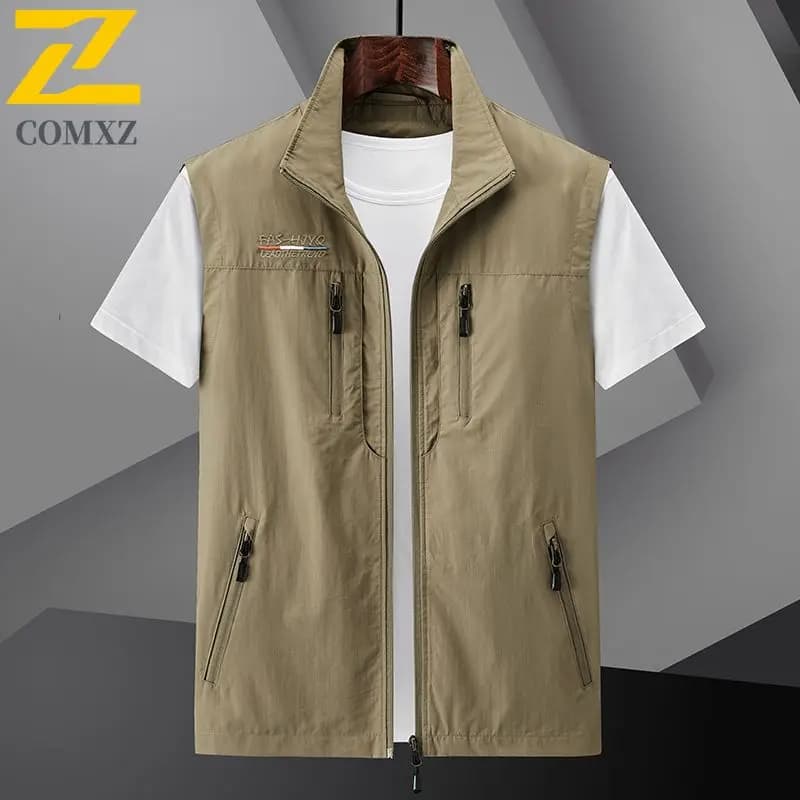 Veste d'été sans manches homme 2024, légère imperméable et durable avec multiples poches pour voyage extérieur