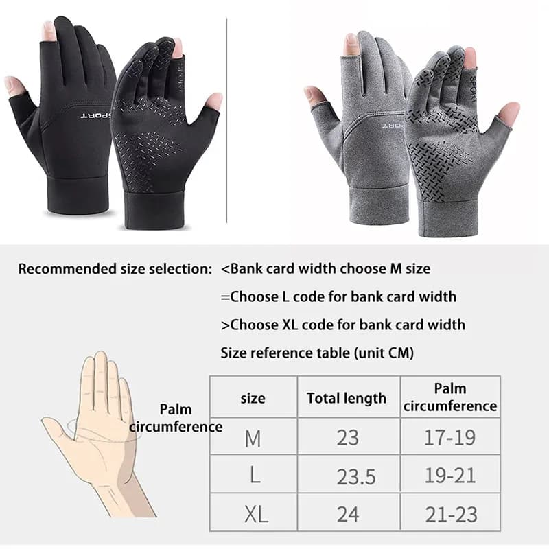 Gants pêche hiver waterproof hommes femmes vélo chauds anti-dérapants écran tactile deux doigts
