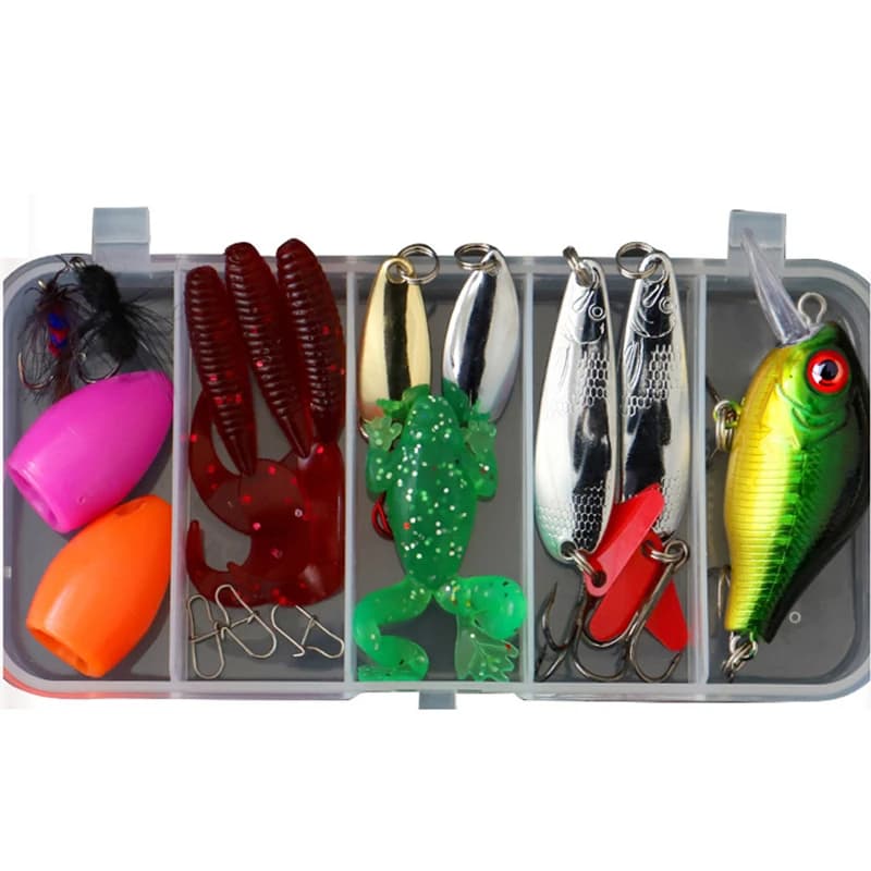 Kit de pêche leurres durs wobblers, cuillers métal et leurres souples silicone – accessoires pêche complets