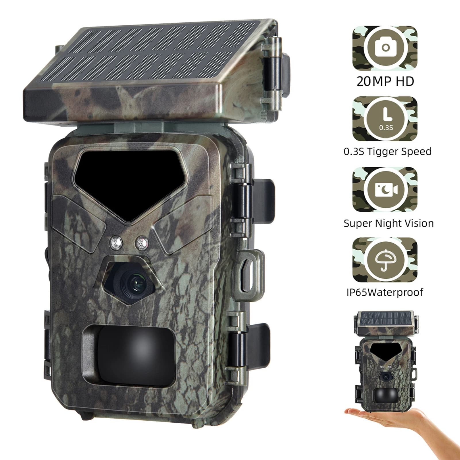 Caméra de chasse polyvalente 20MP avec déclenchement 0.3s - Vision nocturne et détection de mouvement