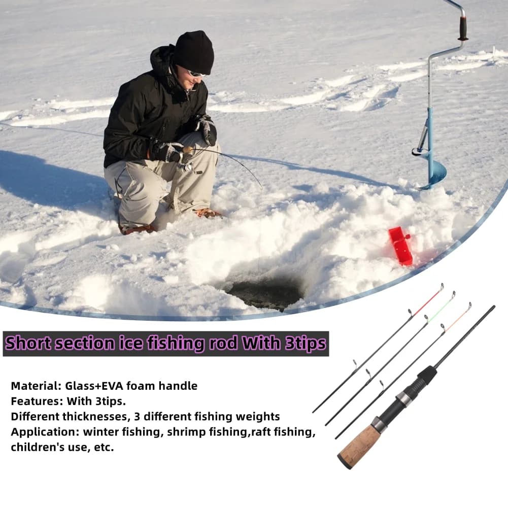 Canne pêche glace télescopique 3 pointes portable mini - Matériel pêche hiver léger compact