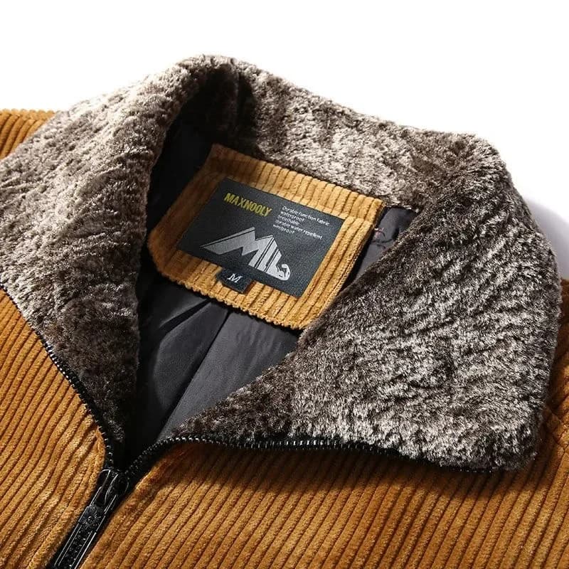 Veste hiver homme pêche thermique coupe-vent - Veste en velours côtelé avec col fourrure