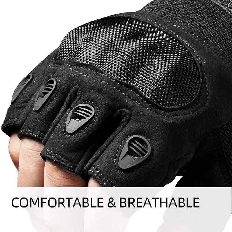 Gants tactiques mi-doigts protège-nuques pêche chasse - militaire airsoft paintball protection main