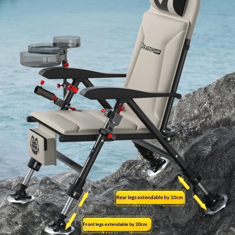 Fauteuil de pêche pliant réglable rembourré tout-terrain pour camping plage et extérieur