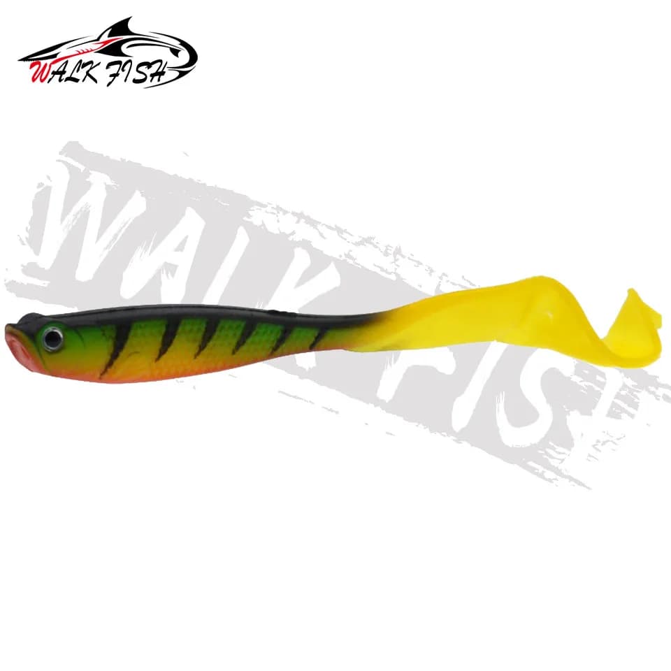 Set 4 wobbleurs WALK FISH 12.5cm 5.5g shad queue en T - Leurres souples silicone pêche brochet black bass